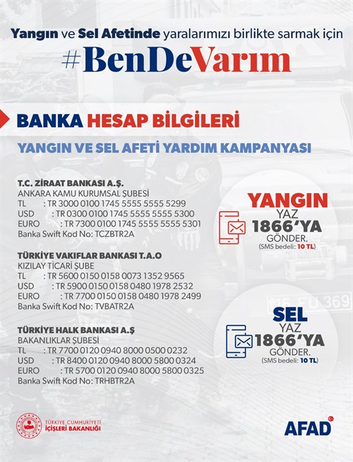 Yangınlar ve Seller Sonrası Yardım Kampanyaları Başlatılmıştır.